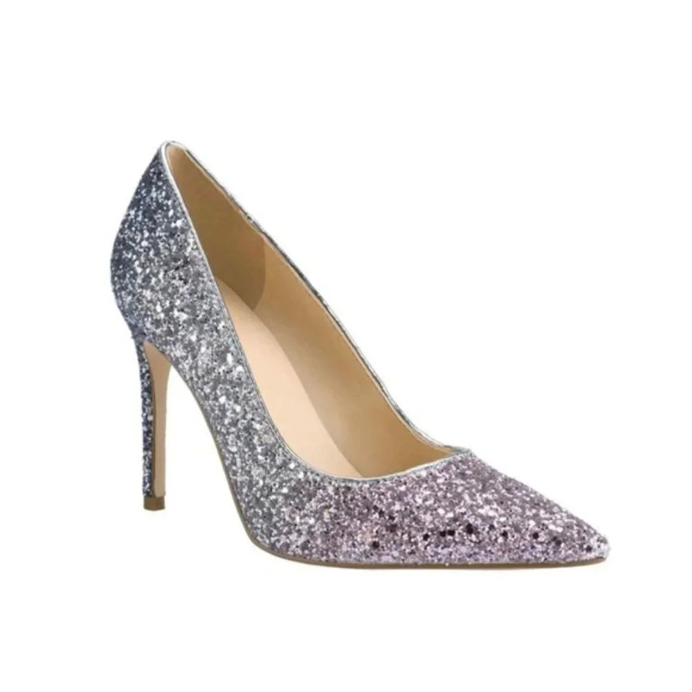 Marc Fisher Silver Pink Darreny Boho Ombre Glitter Party Stiletto Heels Size 8.5